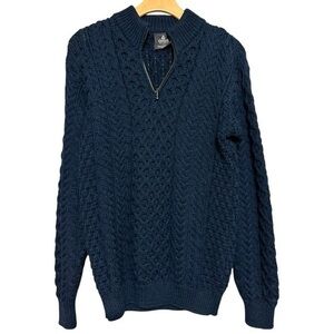 Aran Woolen Mills Men’s Size S Navy Blue Cable Knit Merino Wool 1/4 Zip Sweater